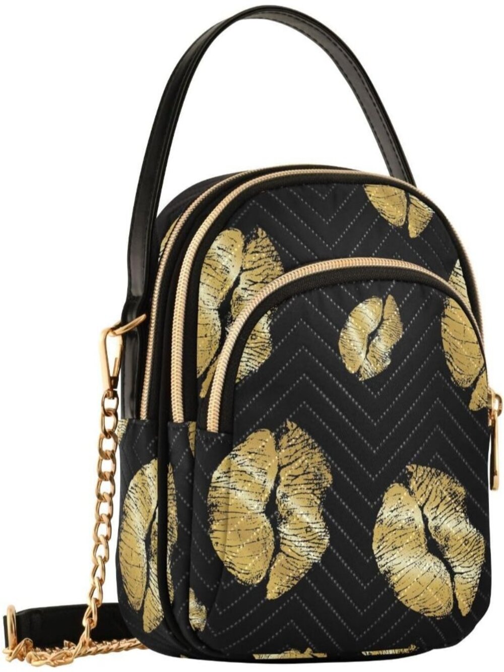 Women's Gold Black Cell Phone Purse Durable Small Travel Shoulder Crossbody Bag